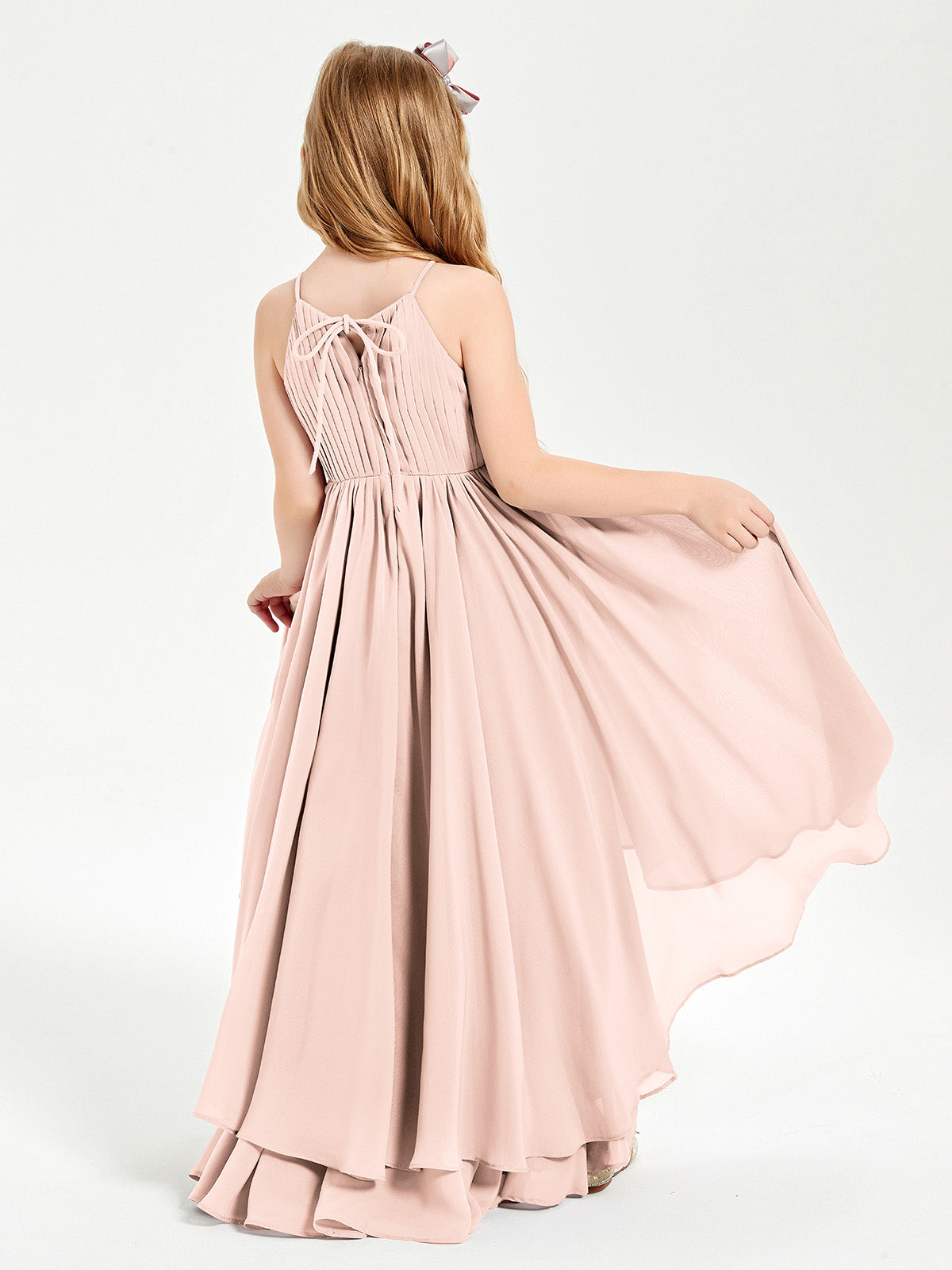 Asymmetrical Chiffon Junior Bridesmaid Dresses Pearl Pink